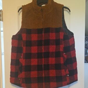 Maurices Red and Black Plaid Vest